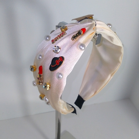 Accessories - Embellished Lover Of Shoes & Fashion Cream Headband